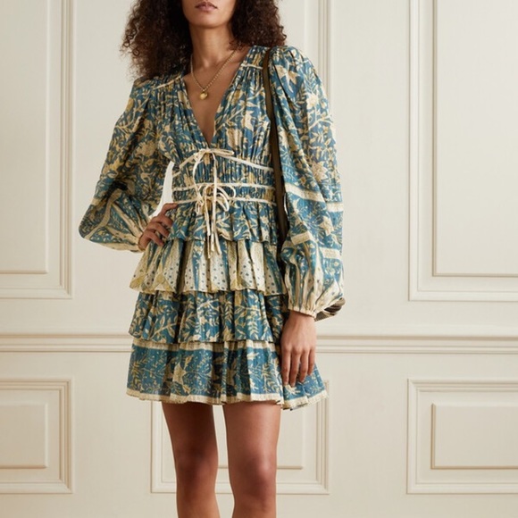 Ulla Johnson Dresses & Skirts - Ulla Johnson Nina Tiered Printed Cotton-blend Voile Mini Dress Blue Yellow